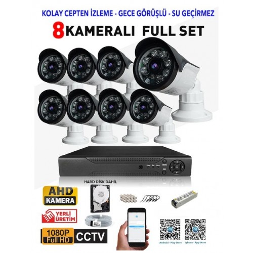 8 Kameralı 2MP FullHD AHD Güvenlik Seti St-08