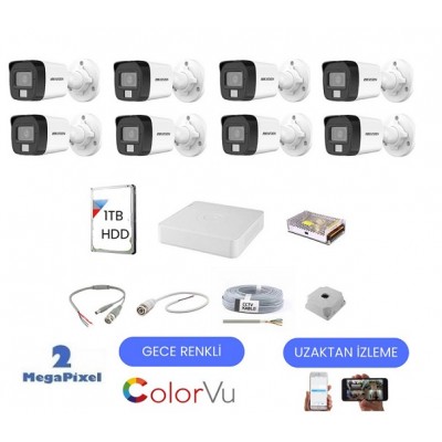 Hikvision Gece Renkli Görüş Ahd Güvenlik Kamerası 8li Set isc-2188