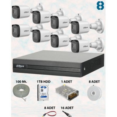 Dahua 2mp 8 Kameralı Dış Ortam Ahd Hd-Cvi Full Kamera Seti