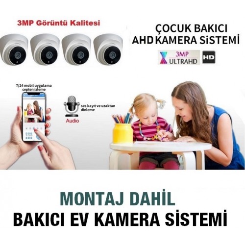 Bakıcı Kamera Sistemi MONTAJ DAHİL 4 Kameralı