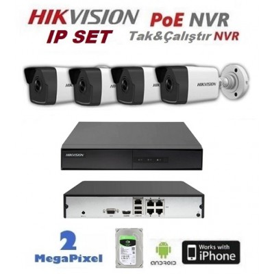 4 Kameralı Hikvision IP Poe Nvr lı Kamera Seti
