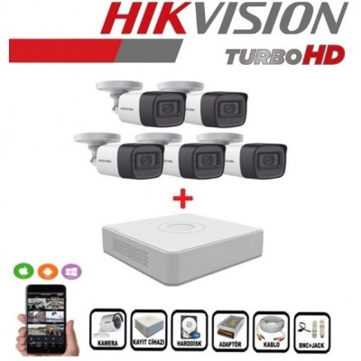 Hikvision 5 Kameralı Dış Ortam Güvenlik Kamera Seti