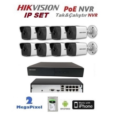 8 Kameralı 2MP Hikvision IP Poe Nvr Güvenlik Seti