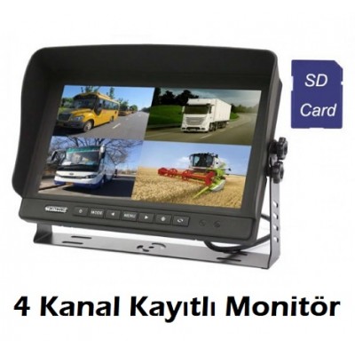 7 inç 4 Kanal Araç Otobüs Tır Kayıtlı Monitör