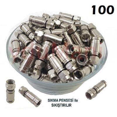 Rg6 Sıkmalı F Konnektör - 100 Adet İcom