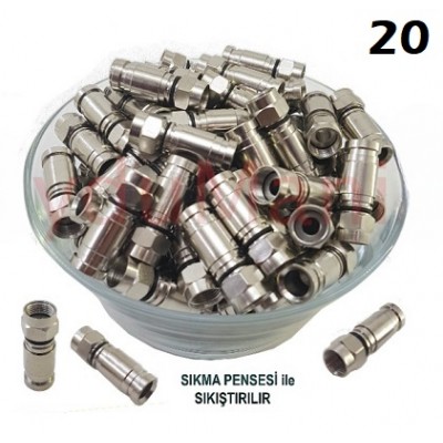 Rg6 Sıkmalı F Konnektör - 20 Adet İcom