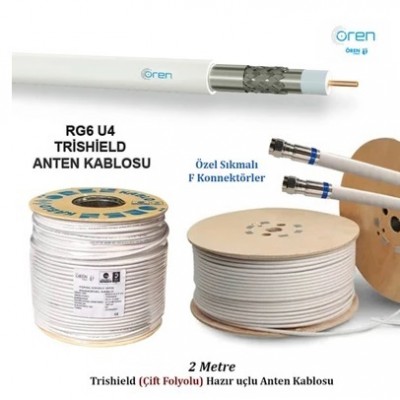 Rg6U4 Trishield 2 Metre Hazır Anten Kablosu