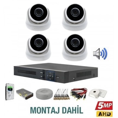 4 Kameralı Sesli 5MP Dome Kamera Sistemi Kurulum Dahil ICM-4 