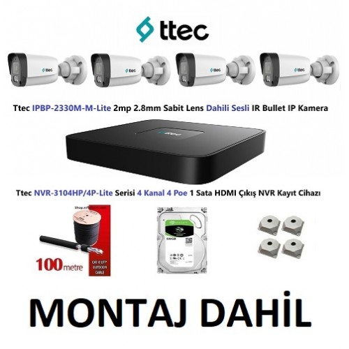 Ttec 2mp Mikrofonlu 4 Kameralı 500GB Disk Ip Montaj Dahil