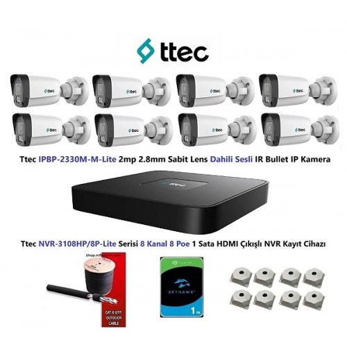 TTEC 8 Kameralı 2MP Full Sesli IP Kamera Seti ST-850