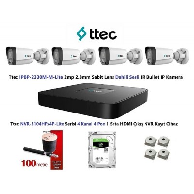 TTEC 4'lü 2MP Full Sesli  IP Kamera Seti ST-650