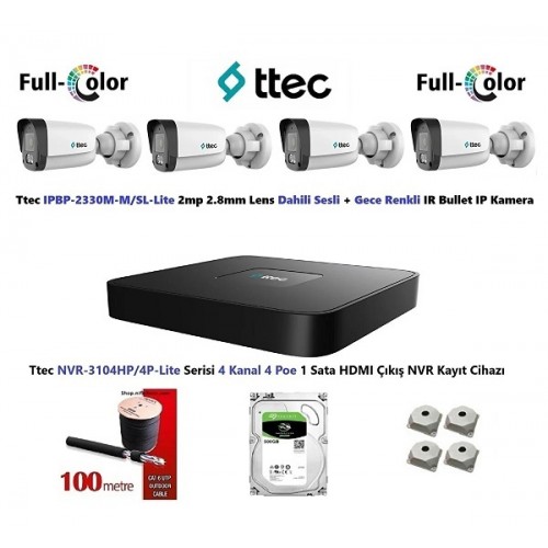 Ttec 2mp Sesli Ve Gece Renkli 4 Kameralı Tak Çalıştır Hazır Ip Kamera Seti ST-670