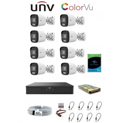 Unv 8 Kameralı 2mp 2.8mm Gece Renkli Ahd Güvenlik Kamera Seti