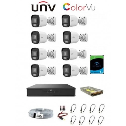 Unv 8 Kameralı 2mp 2.8mm Gece Renkli Ahd Güvenlik Kamera Seti