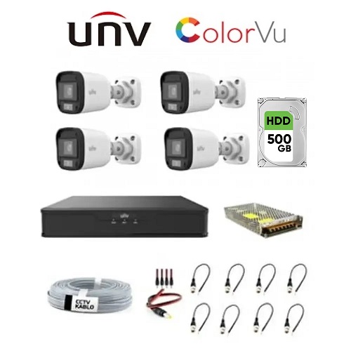 Unv 4'lü 2mp 2.8mm Gece Renkli Ahd Güvenlik Kamera Seti