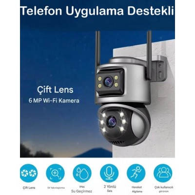 Çift Kameralı 6MP Hareket Duyarlı Wifi Güvenlik Kamerası ICR-61
