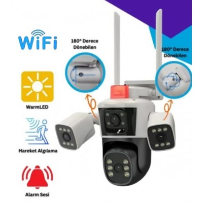 3 Kameralı Wifi Kamera 12MP 360 derece Dönebilen ICS-342