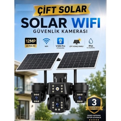 Wifi Solar Kamera 12MP Üç Kameralı UltraHD Güneş Enerjili V380PRO