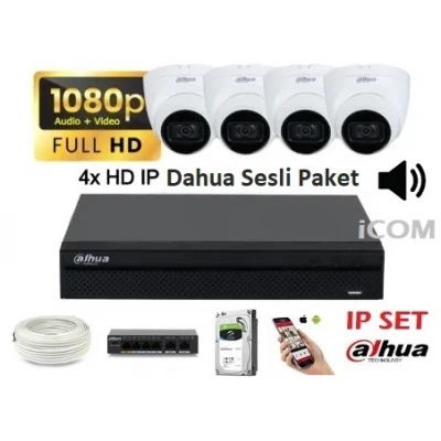 Dahua 4 Kameralı Starlight Ip Dome Sesli Paket 2MP