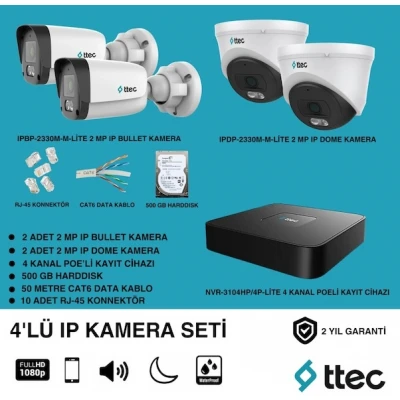 TTEC 4'lü 2MP Full Sesli  IP Kamera Seti ST-650