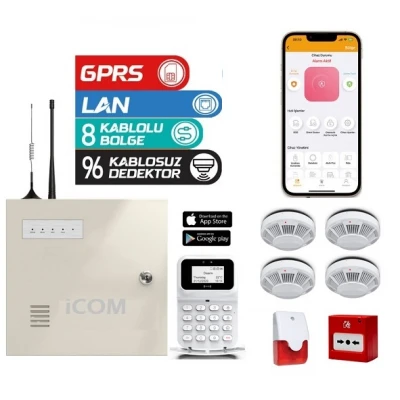Kablosuz Yangın Alarm İhbar Sistemi 4 Sensörlü ICS-40