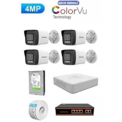 Hikvision 4 Kameralı 4mp Colorvu İp Kamera Seti Sesli ics-4054