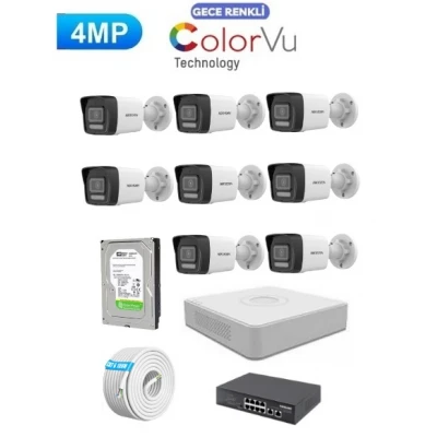 Hikvision 8 Kameralı 4mp Colorvu İp Kamera Seti Sesli ics-2098
