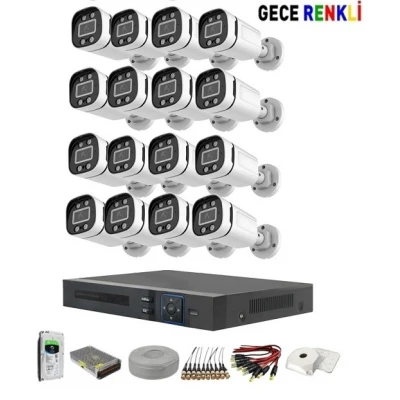 16 Kameralı Güvenlik Kamera Sistemi 2MP Ahd 250 Metre Kablolu St-16