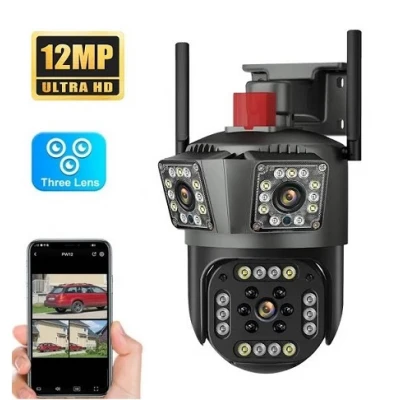 3 Kameralı LED Aydınlatma Wifi PTZ Kamera 12MP ICS-9059
