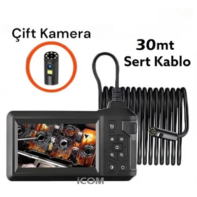 30 Metre Endoskop Ekranlı Yılan Kamera 1080P Sert Kablo ICS-330