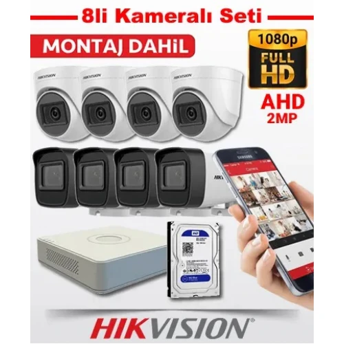 Hikvision 8 Kameralı Güvenlik Sistemi MONTAJ Dahil H-80