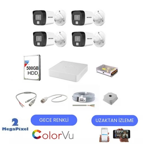 Hikvision Gece Renkli Görüş Ahd Güvenlik Kamerası 4lü Set isc-2144