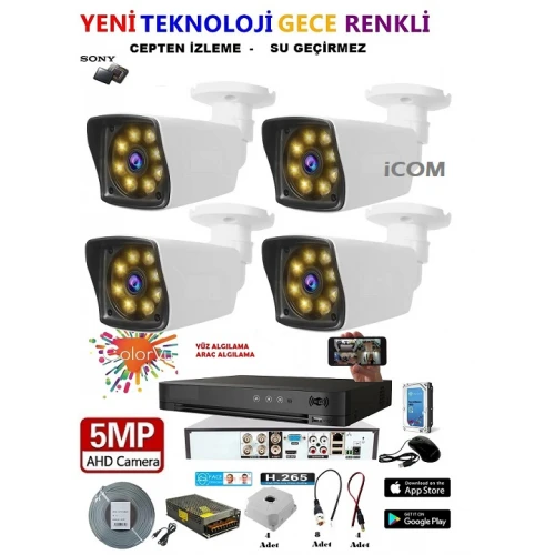 5MP UltraHD 4 Kameralı AHD Güvenlik Kamera Seti ICS-9804