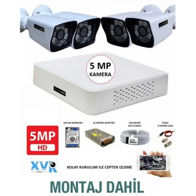 Kurulum Dahil 5MP 4 Kameralı Güvenlik Kamera Seti