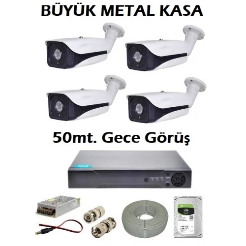 5MP Lens Büyük Kasa 4 Kameralı AHD Güvenlik Kamera Seti AC-60