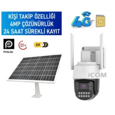 4MP FullHD 4G Solar Panelli 24 Saat Kayıtlı Hareket Takipli IP Kamera SR-7674